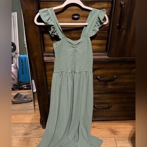 Inspired Hearts Ruffled Green Maxi Dress